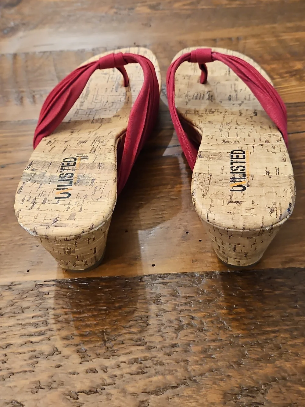 Y2K Unlisted Fairy Coquette Women's Red Cork Wedge Thong Sandals